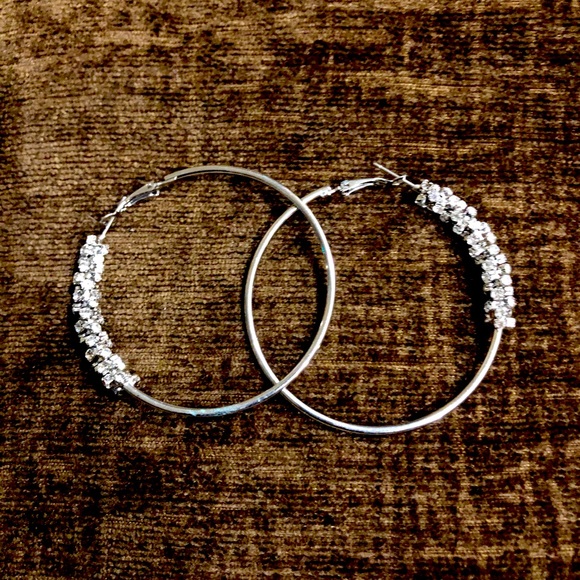 Hoops with Side Sparkle Detail - Picture 1 of 1